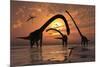 A Herd of Omeisaurus Sauropod Dinosaurs in Shallow Water-null-Mounted Art Print