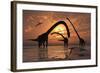 A Herd of Omeisaurus Sauropod Dinosaurs in Shallow Water-null-Framed Art Print