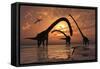 A Herd of Omeisaurus Sauropod Dinosaurs in Shallow Water-null-Framed Stretched Canvas