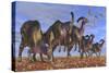 A Herd of Parasaurolophus Dinosaurs Searching for Vegetation-null-Stretched Canvas