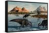 A Herd of Parasaurolophus Duckbill Dinosaurs Grazing-null-Framed Stretched Canvas