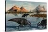 A Herd of Parasaurolophus Duckbill Dinosaurs Grazing-null-Stretched Canvas