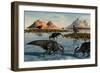 A Herd of Parasaurolophus Duckbill Dinosaurs Grazing-null-Framed Art Print