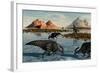 A Herd of Parasaurolophus Duckbill Dinosaurs Grazing-null-Framed Art Print