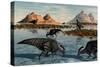 A Herd of Parasaurolophus Duckbill Dinosaurs Grazing-null-Stretched Canvas