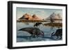 A Herd of Parasaurolophus Duckbill Dinosaurs Grazing-null-Framed Premium Giclee Print