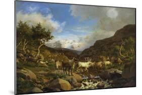 A Herd of Reindeer Fording a Stream in a Mountainous Landscape-Carl-henrik Bogh-Mounted Giclee Print