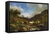 A Herd of Reindeer Fording a Stream in a Mountainous Landscape-Carl-henrik Bogh-Framed Stretched Canvas
