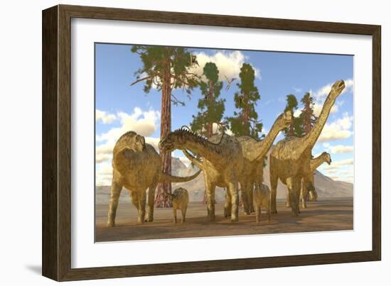 A Herd of Sauropod Uberabatitan Dinosaurs-Stocktrek Images-Framed Art Print