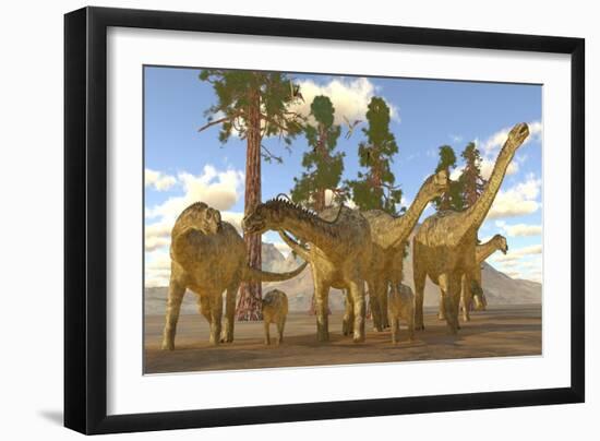 A Herd of Sauropod Uberabatitan Dinosaurs-Stocktrek Images-Framed Art Print