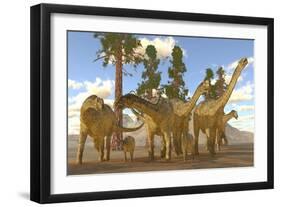 A Herd of Sauropod Uberabatitan Dinosaurs-Stocktrek Images-Framed Art Print