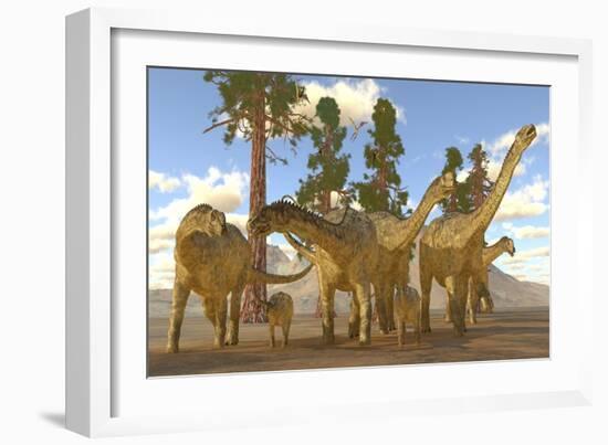 A Herd of Sauropod Uberabatitan Dinosaurs-Stocktrek Images-Framed Art Print