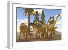 A Herd of Sauropod Uberabatitan Dinosaurs-Stocktrek Images-Framed Art Print