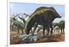 A Herd of Shantungosaurus Dinosaurs Scavenging for Food-null-Framed Art Print