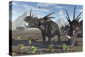 A Herd of Styracosaurus Dinosaurs During Earth's Cretaceous Period-Stocktrek Images-Stretched Canvas