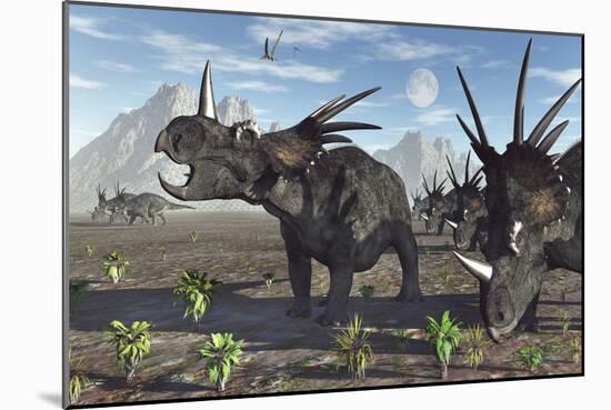 A Herd of Styracosaurus Dinosaurs During Earth's Cretaceous Period-Stocktrek Images-Mounted Premium Giclee Print