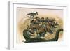 A Herd of Triceratops Defend their Territory Against a Pair of Tyrannosaurus Rex-null-Framed Premium Giclee Print