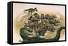 A Herd of Triceratops Defend their Territory Against a Pair of Tyrannosaurus Rex-null-Framed Stretched Canvas