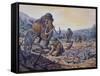 A Herd of Woolly Mammoth and Scimitar Sabertooth, Pleistocene Epoch-null-Framed Stretched Canvas