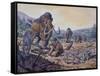 A Herd of Woolly Mammoth and Scimitar Sabertooth, Pleistocene Epoch-null-Framed Stretched Canvas