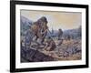 A Herd of Woolly Mammoth and Scimitar Sabertooth, Pleistocene Epoch-null-Framed Art Print