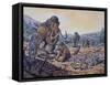 A Herd of Woolly Mammoth and Scimitar Sabertooth, Pleistocene Epoch-null-Framed Stretched Canvas