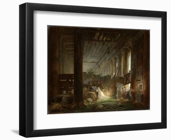 A Hermit Praying in the Ruins of a Roman Temple. c.1760-Hubert Robert-Framed Giclee Print