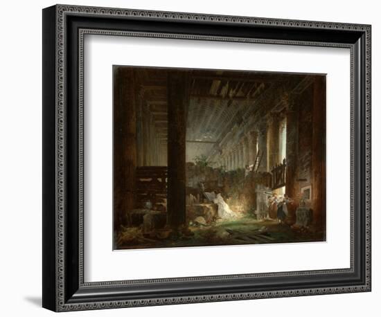 A Hermit Praying in the Ruins of a Roman Temple. c.1760-Hubert Robert-Framed Giclee Print