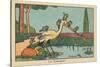 A Heron's Beak Acts as a Slide for Frogs Diving into the Pond.” the Tobogan” ,1936 (Illustration)-Benjamin Rabier-Stretched Canvas