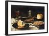 A Herring with Capers and a Sliced Orange on Plates and a Bowl of Shrimp on a Table-Clara Peeters-Framed Giclee Print