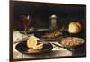 A Herring with Capers and a Sliced Orange on Plates and a Bowl of Shrimp on a Table-Clara Peeters-Framed Giclee Print