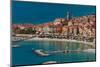 A high angle view of Menton, with local beaches and harbors. Provence Alpes Cote d'Azur, France.-Sergio Pitamitz-Mounted Photographic Print