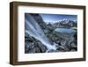 A Hiker at Lake Manzina About to Face the Long Climb to the Waterfall-ClickAlps-Framed Photographic Print