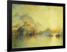 A Hillside Village at Sunset, 1918-Thomas Moran-Framed Giclee Print