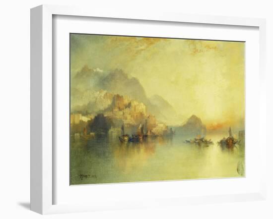 A Hillside Village at Sunset, 1918-Thomas Moran-Framed Giclee Print