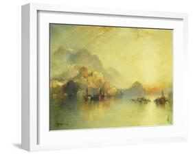 A Hillside Village at Sunset, 1918-Thomas Moran-Framed Giclee Print