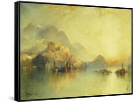 A Hillside Village at Sunset, 1918-Thomas Moran-Framed Stretched Canvas