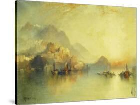 A Hillside Village at Sunset, 1918-Thomas Moran-Stretched Canvas