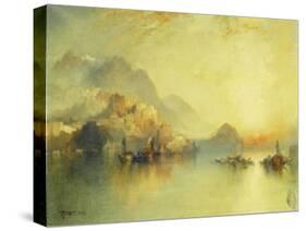 A Hillside Village at Sunset, 1918-Thomas Moran-Stretched Canvas