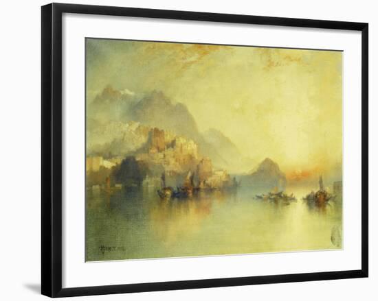 A Hillside Village at Sunset, 1918-Thomas Moran-Framed Giclee Print