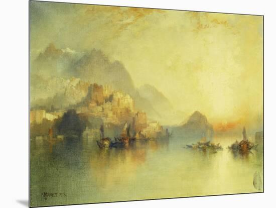 A Hillside Village at Sunset, 1918-Thomas Moran-Mounted Giclee Print