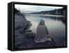 A Hindu Pilgrim Meditates Along the Bank of the Ganges River-null-Framed Stretched Canvas