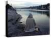 A Hindu Pilgrim Meditates Along the Bank of the Ganges River-null-Stretched Canvas