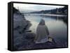 A Hindu Pilgrim Meditates Along the Bank of the Ganges River-null-Framed Stretched Canvas