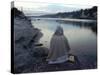 A Hindu Pilgrim Meditates Along the Bank of the Ganges River-null-Stretched Canvas