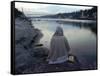 A Hindu Pilgrim Meditates Along the Bank of the Ganges River-null-Framed Stretched Canvas