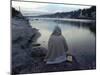 A Hindu Pilgrim Meditates Along the Bank of the Ganges River-null-Mounted Premium Photographic Print