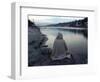 A Hindu Pilgrim Meditates Along the Bank of the Ganges River-null-Framed Photographic Print