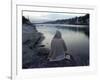 A Hindu Pilgrim Meditates Along the Bank of the Ganges River-null-Framed Photographic Print