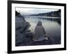 A Hindu Pilgrim Meditates Along the Bank of the Ganges River-null-Framed Photographic Print